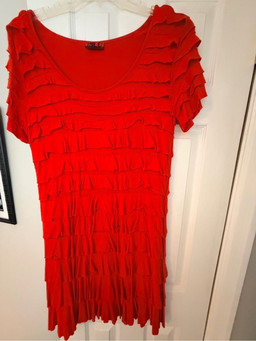 Women's Red Ruffle Scoop Neck Top